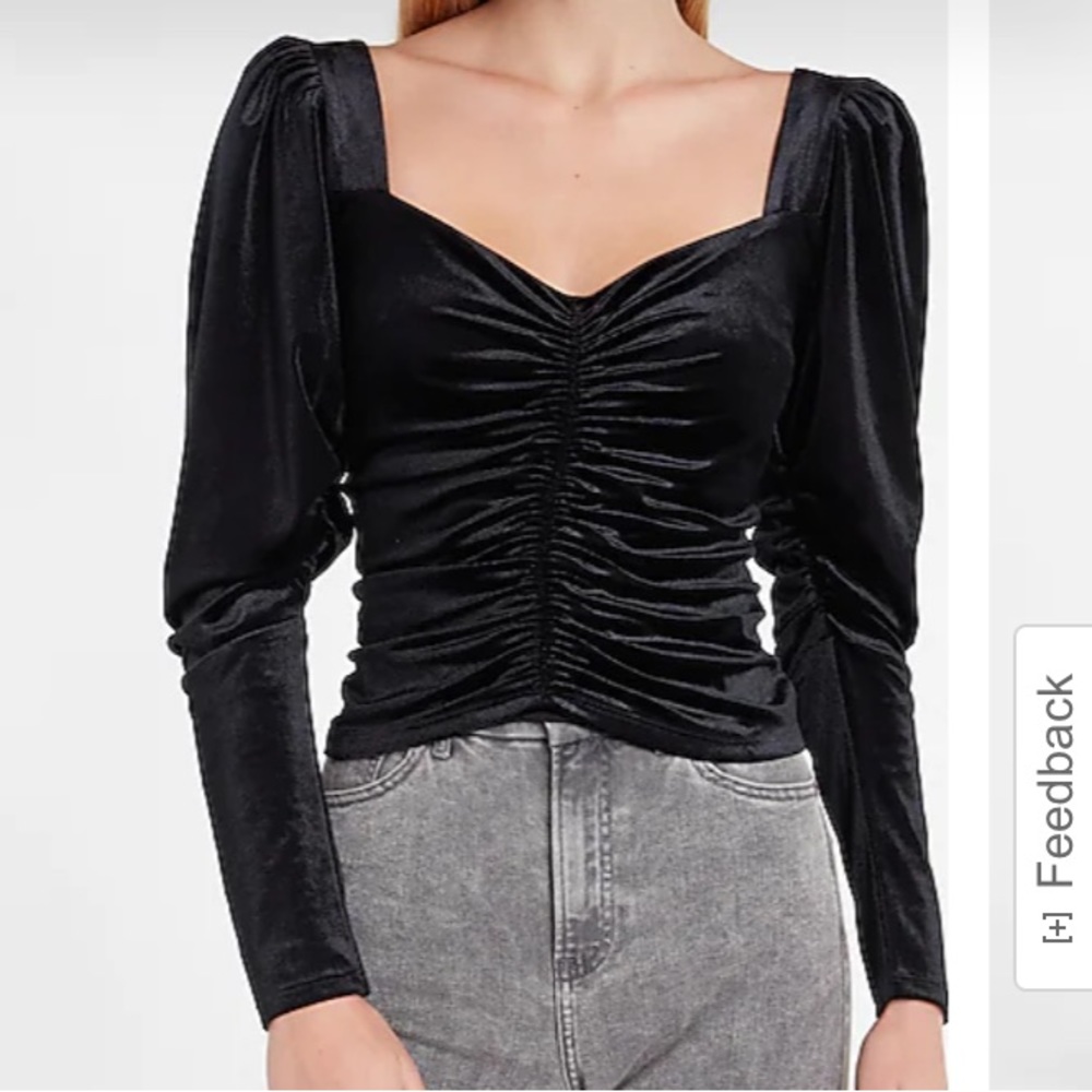 Womens Velvet Long Sleeve Ruched Front Top